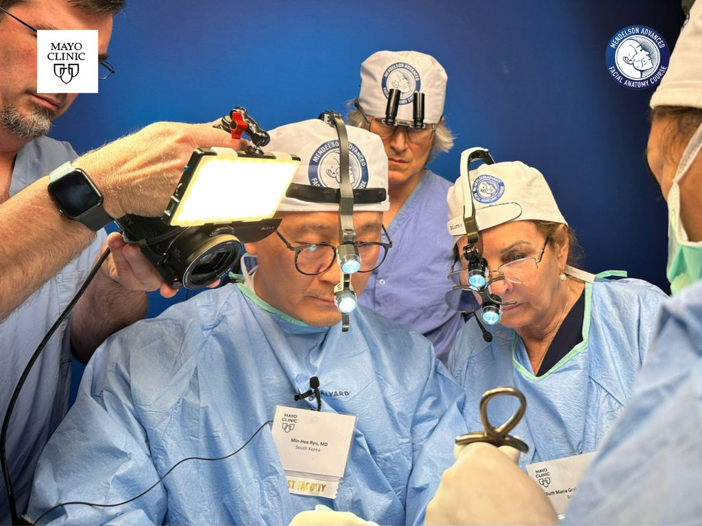 Dr. Min-Hee Ryu taking part in a cadaver dissection workshop at the Mendelson Advanced Facial Anatomy Course, Mayo Clinic, Rochester